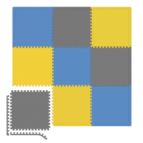 Мат-пазл  Hop-Sport HS-A010PM EVA 1cm 9 частей gray-blue-yellow - фото №4